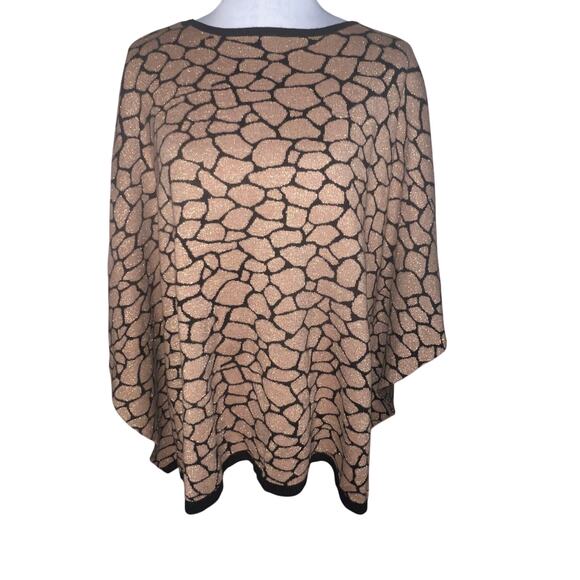 Ann Taylor Women’s XS Poncho Sweater Metallic Gold and Black Geometric Print - Picture 2 of 8